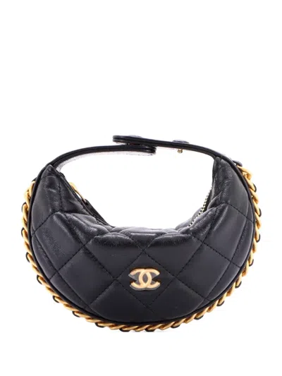 Pre-owned Chanel Chain Around Pouch Quilted Lambskin Extra Mini Hobo Bag In Black