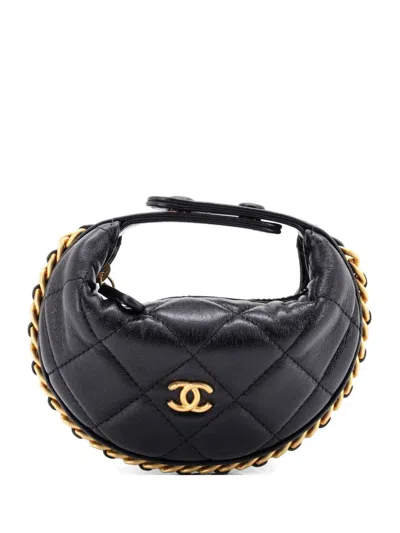 Pre-owned Chanel Chain Around Pouch Quilted Lambskin Extra Mini Hobo Bag In Black