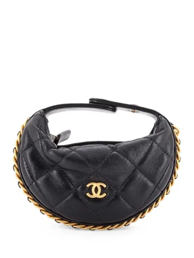 Pre-owned Chanel Chain Around Pouch Quilted Lambskin Extra Mini Hobo Bag In Black