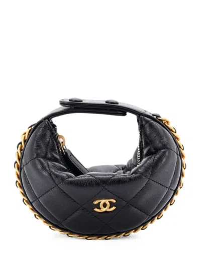 Pre-owned Chanel Chain Around Pouch Quilted Lambskin Extra Mini Hobo Bag In Black