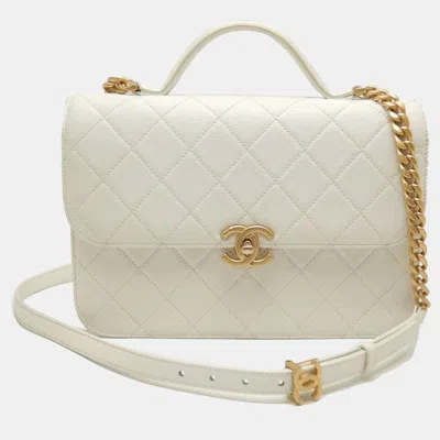 Pre-owned Chanel Chain Caviar Skin White Shoulder Bag