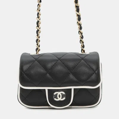 Pre-owned Chanel Chain Clutch Bag Black/white Lambskin Size Mini