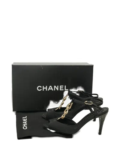 Pre-owned Chanel Chain-detail Anskle-strap Sandals In Black