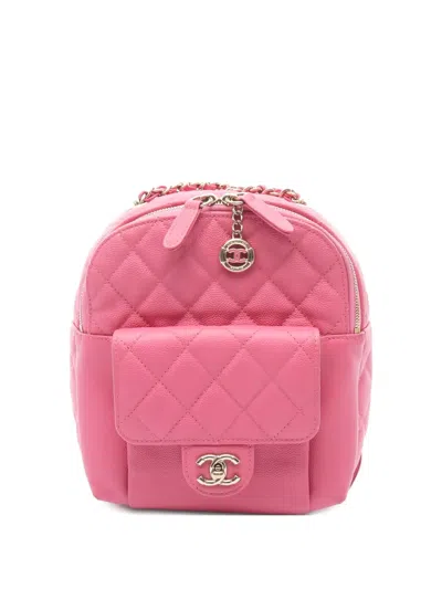 Pre-owned Chanel Chain-detail Diamond-quilted Backpack In Pink