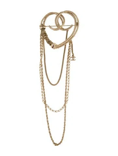 Pre-owned Chanel Chain Draped Cc Rope Heart Brooch In Multi