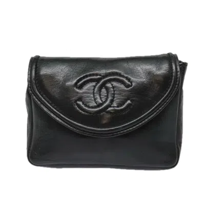 Pre-owned Chanel Chain Envelope Belt Quilted Calfskin Black Leather Clutche & Pouche Bag ()