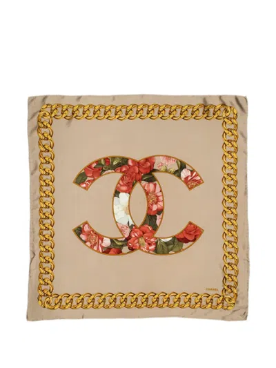 Pre-owned Chanel Chain Floral Scarf In Neutral