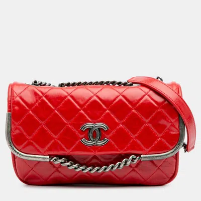 Pre-owned Chanel Chain Frame Red Aged Calfskin Leather Shoulder Bag