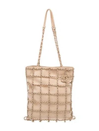 Pre-owned Chanel Chain Frame Shopping Tote In Neutrals