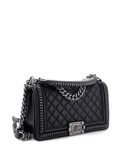 Pre-owned Chanel Chain Handle Boy Flap Bag Quilted Calfskin Old Medium Shoulder Bag In Black