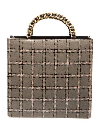 Pre-owned Chanel Chain Handle Tweed Tote In Brown