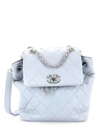 Pre-owned Chanel Chain Infinity Drawstring Quilted Lambskin Small Backpack In Blue