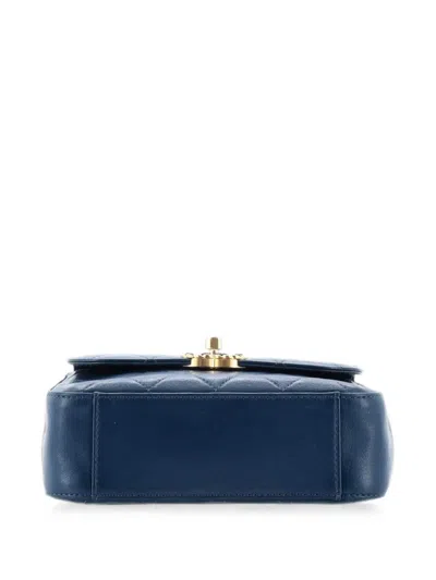 Pre-owned Chanel Chain Infinity Top Handle Bag Quilted Lambskin Mini Satchel In Blue