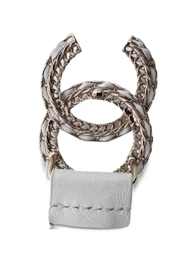 Pre-owned Chanel Chain Interlocking Cc Logo Belt In Grey