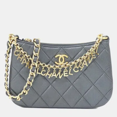 Pre-owned Chanel Chain Lambskin Leather Clutch In Gray