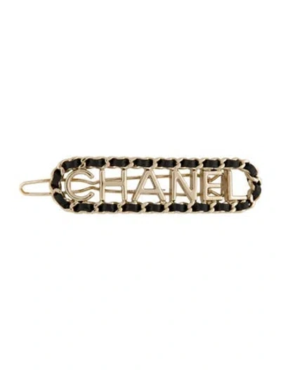 Pre-owned Chanel Chain Link Logo Hair Clip W/tags In Black