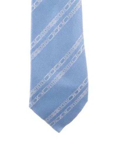 Pre-owned Chanel Chain Link Silk Tie In Blue