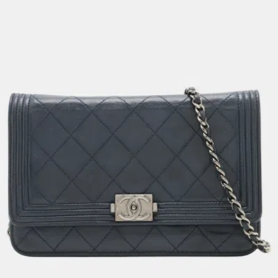 Pre-owned Chanel Chain Long Wallet Bag In Navy Blue