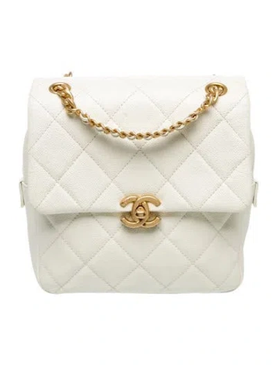 Pre-owned Chanel Chain Melody Backpack In White