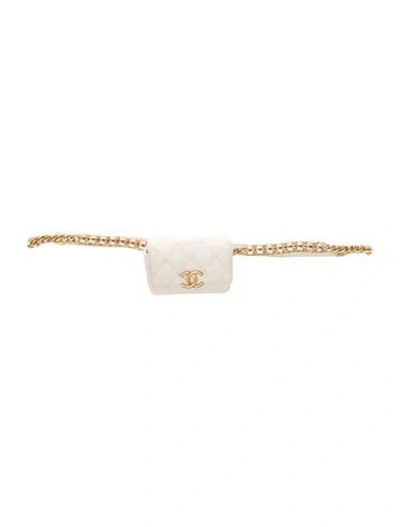 Pre-owned Chanel Chain Melody Belt Bag In White
