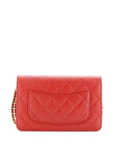 Pre-owned Chanel Chain Melody Wallet On Chain Quilted Caviar Shoulder Bag In Red