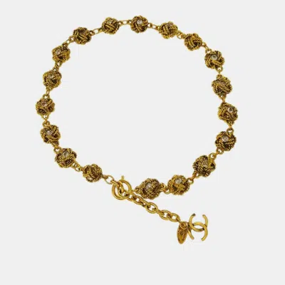Pre-owned Chanel Chain Necklace Gold Rhinestone