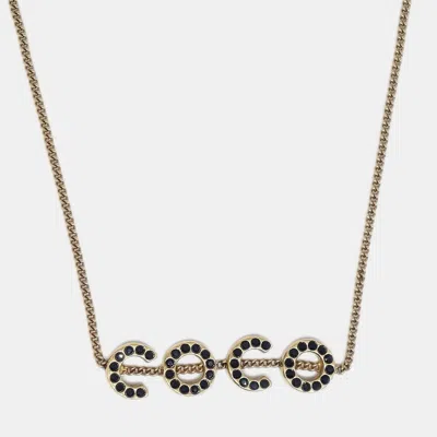 Pre-owned Chanel Chain Pendant Necklace Rhinestone Gold 01a