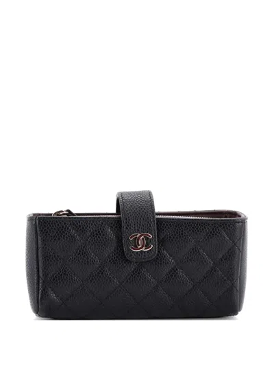 Pre-owned Chanel Chain Phone Holder Quilted Lambskin Mini Crossbody Bag In Black