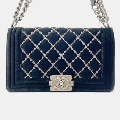 Pre-owned Chanel Chain Shoulder Bag Black Velour Size 25