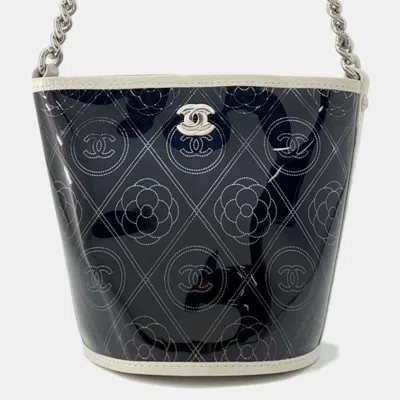 Pre-owned Chanel Chain Shoulder Bag Coco Mark Camellia Bucket Vinyl Black White