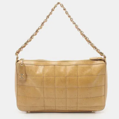 Pre-owned Chanel Chain Shoulder Bag Leather Light Brown Gold Hardware Logo
