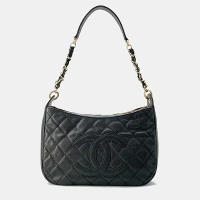 Pre-owned Chanel Chain Shoulder Bag Matelasse Coco Mark Caviar Skin Black