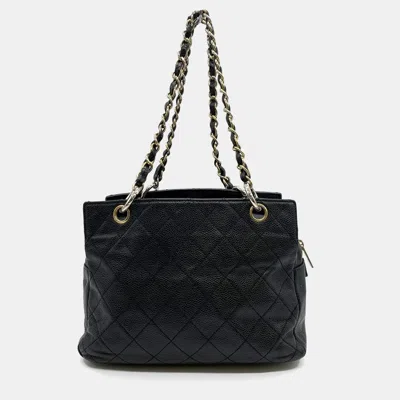 Pre-owned Chanel Chain Shoulder Bag Matelasse Coco Mark Caviar Skin Black