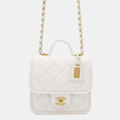 Pre-owned Chanel Chain Shoulder Bag Matelasse Coco Mark Caviar Skin White