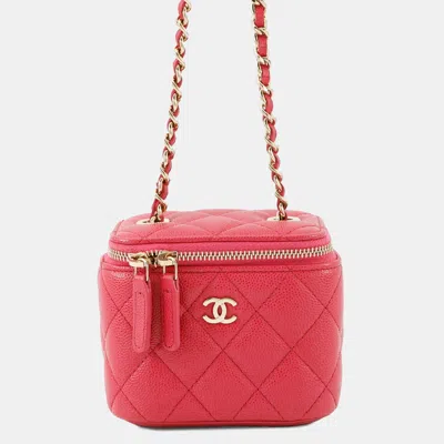 Pre-owned Chanel Chain Shoulder Bag Matelasse Coco Mark Classic Mini Vanity Case Caviar Skin In Pink