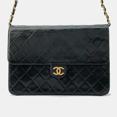Pre-owned Chanel Chain Shoulder Bag Matelasse Coco Mark Push Lock Lambskin Black