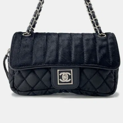Pre-owned Chanel Chain Shoulder Bag Matelasse Coco Mark Sport Line Single Flap Porcelain Canvas Black