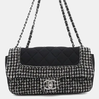 Pre-owned Chanel Chain Shoulder Bag Matelasse Coco Mark Tweed Black White