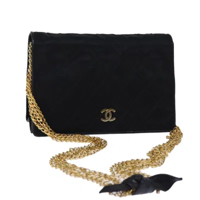 Pre-owned Chanel Chain Shoulder Bag Silk Satin Shoulder Bag Bag () In Black