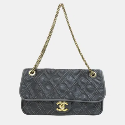 Pre-owned Chanel Chain Shoulder Coco Mark Bag Calfskin In Black