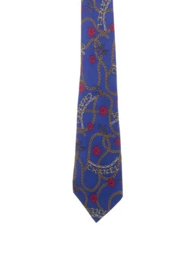 Pre-owned Chanel Chain Silk Necktie In Blue