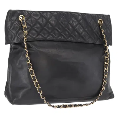 Pre-owned Chanel Chain Tote Leather Black Leather Handbag ()