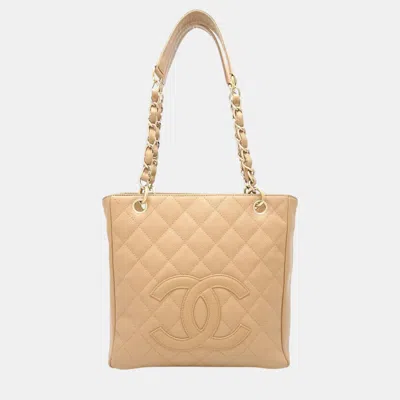 Pre-owned Chanel Chain Tote Pst Bag Caviar Skin Beige