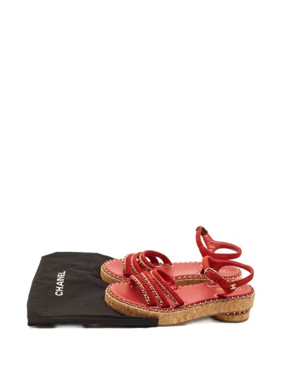 Pre-owned Chanel Chain-trim Buckled Sandals In Red