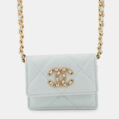Pre-owned Chanel Chain Wallet 19 Coin Purse Lambskin In Blue