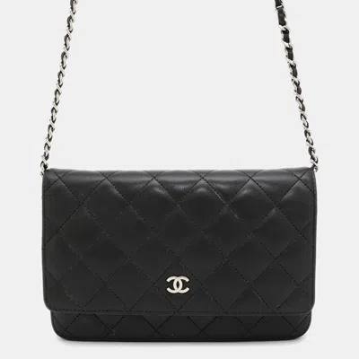Pre-owned Chanel Chain Wallet Classic Matelasse Coco Mark Lambskin Black