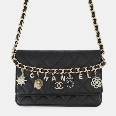 Pre-owned Chanel Chain Wallet Classic Matelasse Coco Mark Lambskin Black