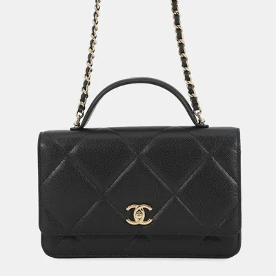 Pre-owned Chanel Chain Wallet Matelasse Coco Mark Black