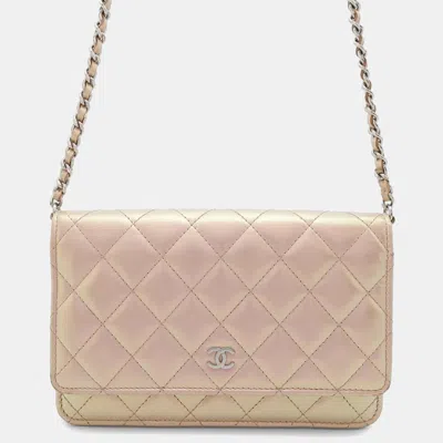 Pre-owned Chanel Chain Wallet Matelasse Coco Mark Lambskin In Silver