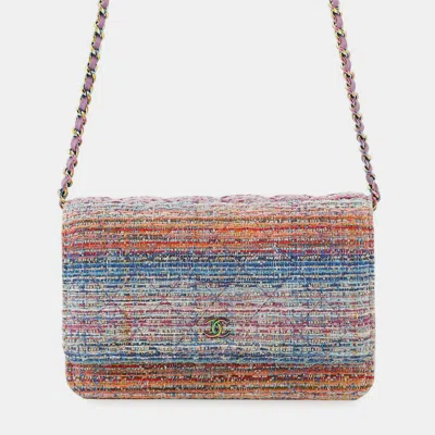 Pre-owned Chanel Chain Wallet Multicolor Tweed